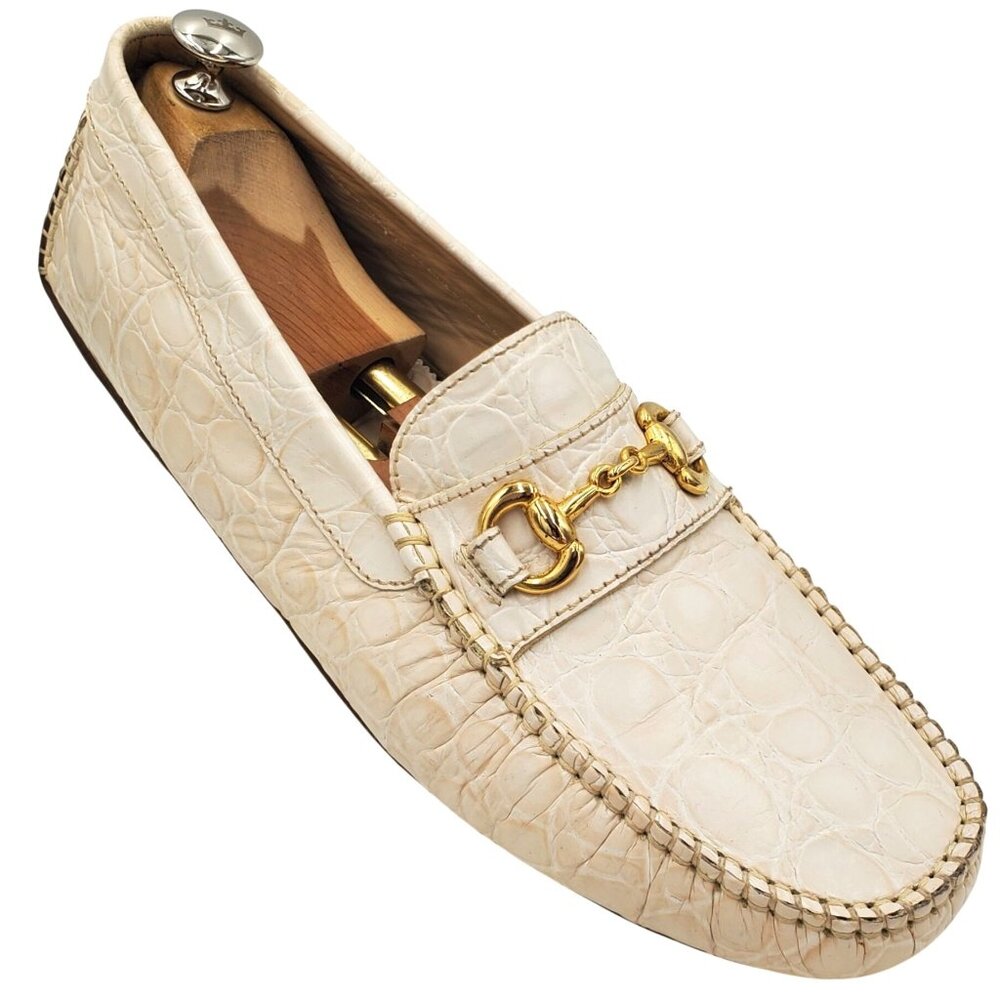 Aldo Brue Men size 11 Beige Crocodile Embossed Leather Driving Loafer shoe Italy